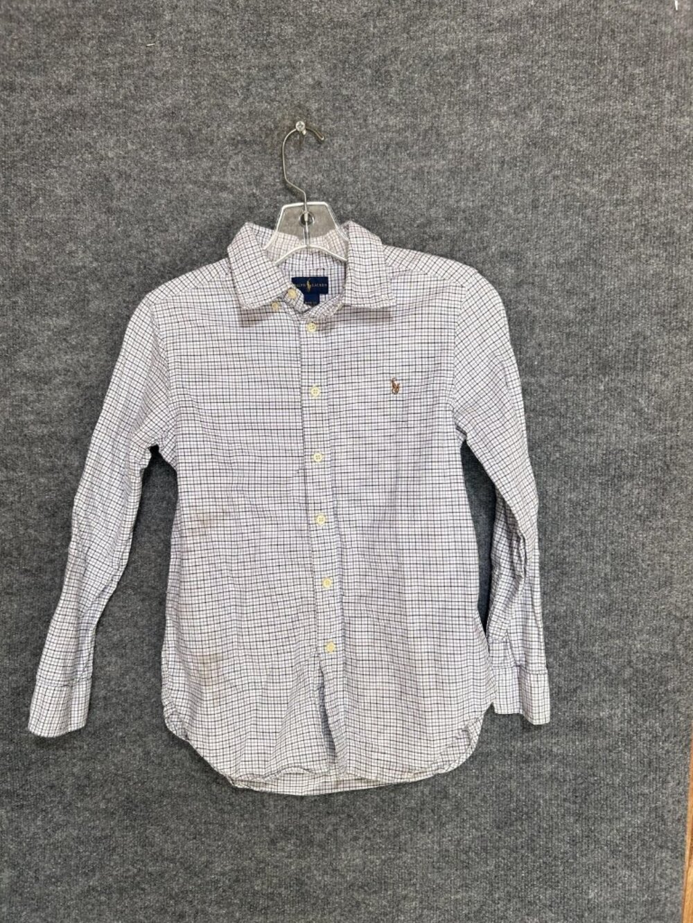 Ralph Lauren Shirt Boys 10-12 Blue Check Button Down Long Sleeve Casual